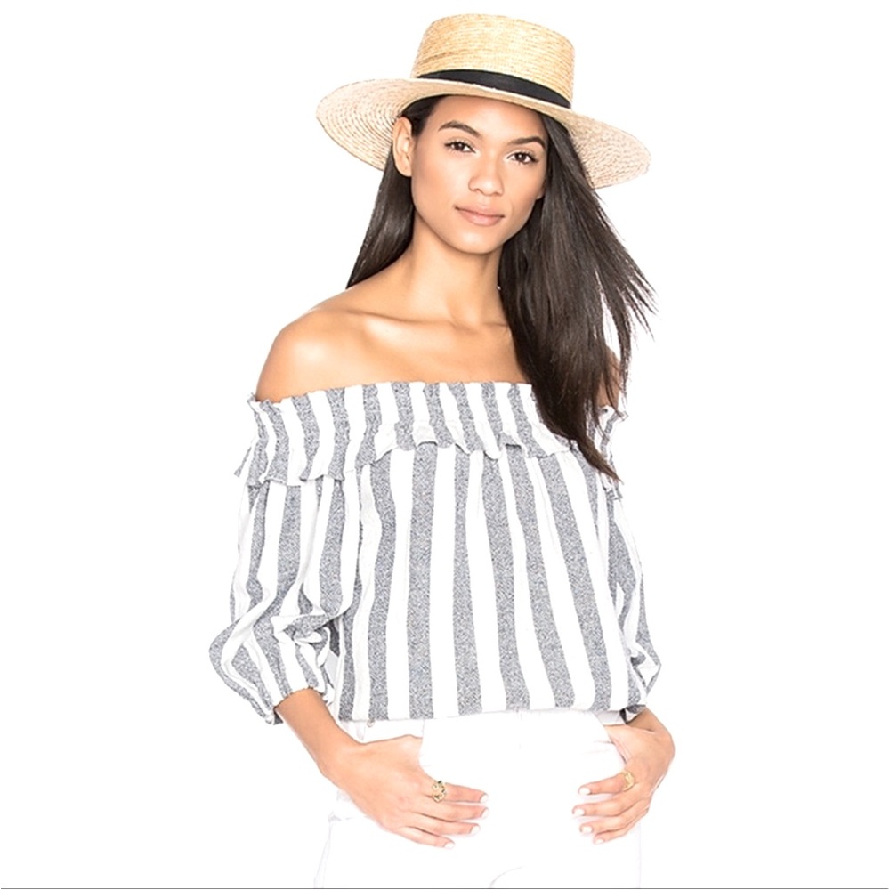 MISA Striped Off The Shoulder‎ Flowy Top Size Small Oversized Fit